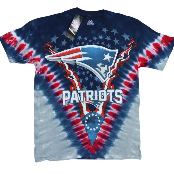 New England Patriots NFL Team Apparel Liquid Blue V-Dye Crew NeckT-Shirt NWT - Picture 1 of 2